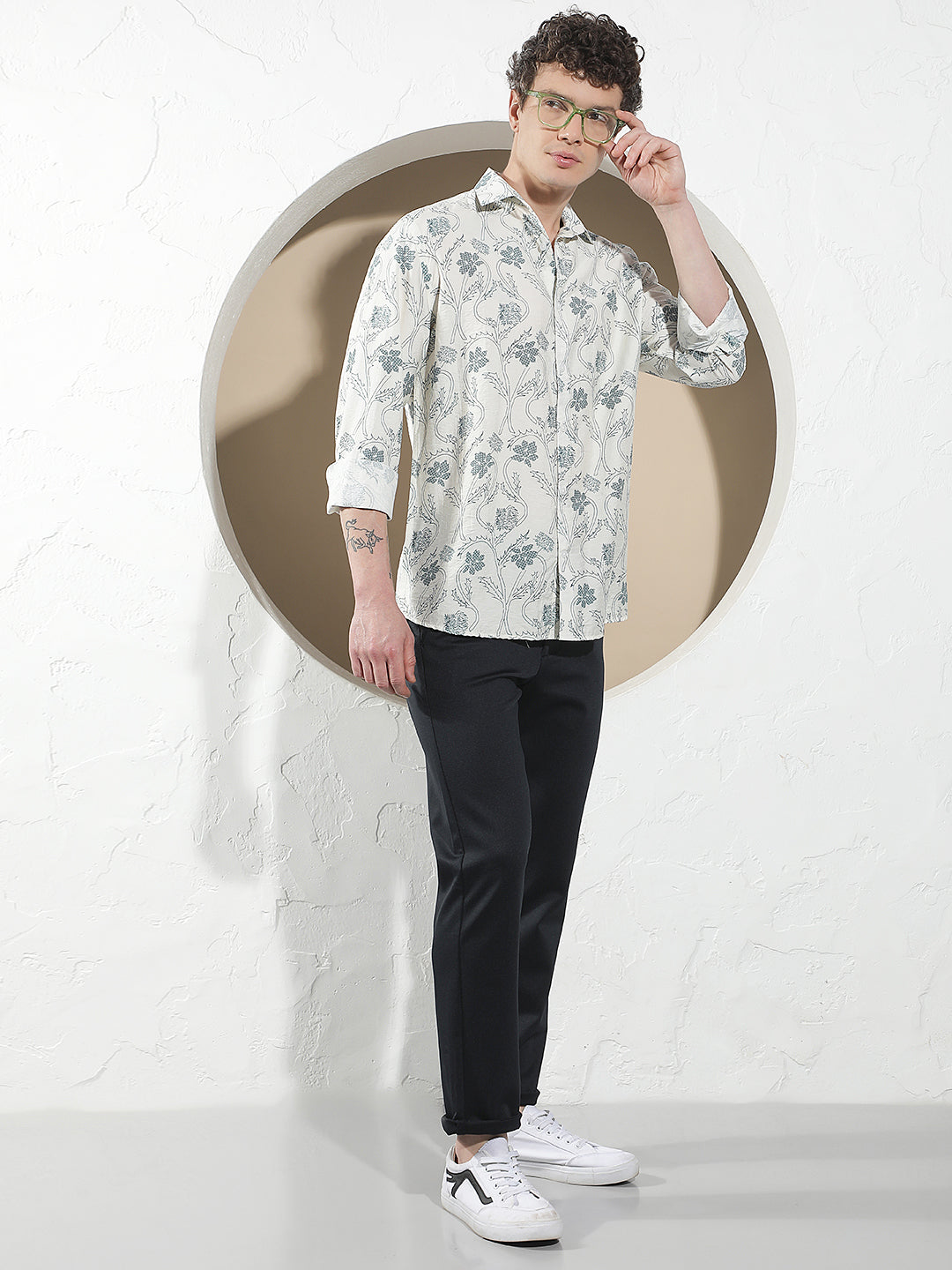 Navy Blue Textured Trousers