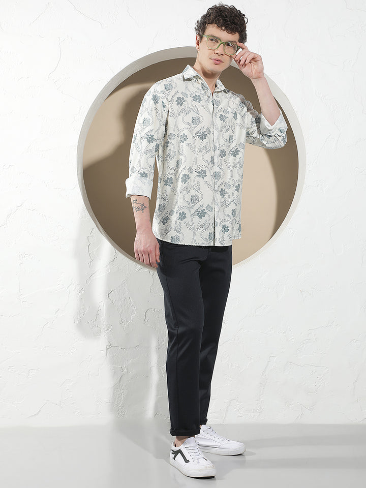 Navy Blue Textured Trousers