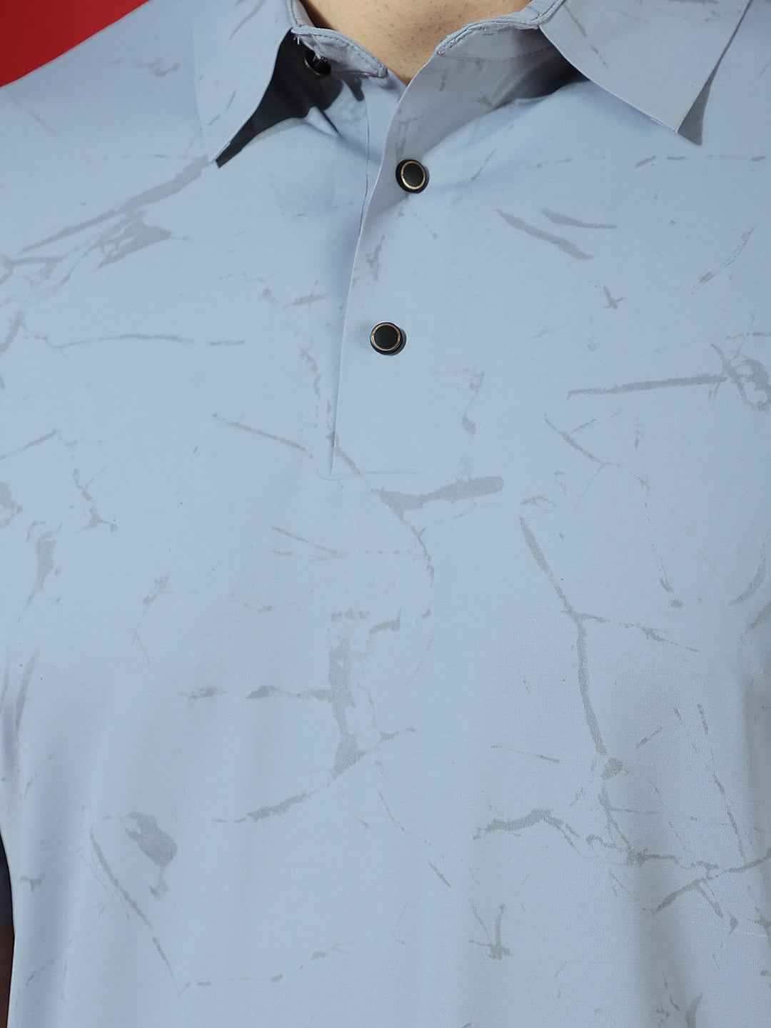 Blue Marble Print Polo T-Shirt