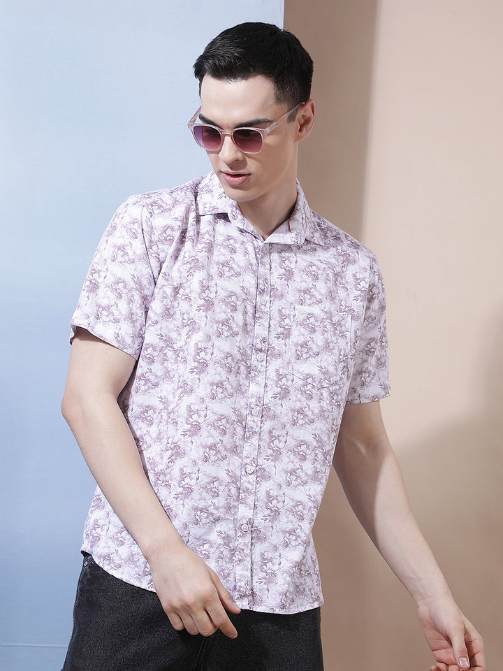 Purple Floral Print Shirt