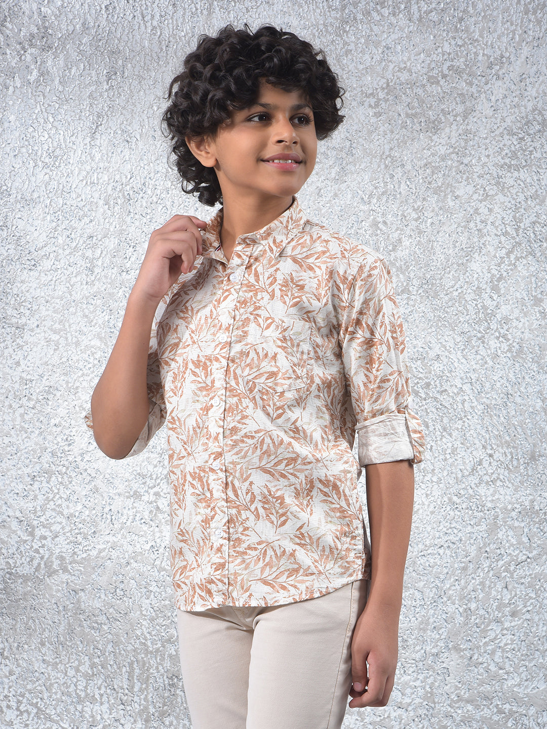 Brown Floral Print 100% Cotton Kurta