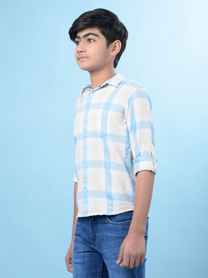 Blue Windowpane Checked Linen Shirt