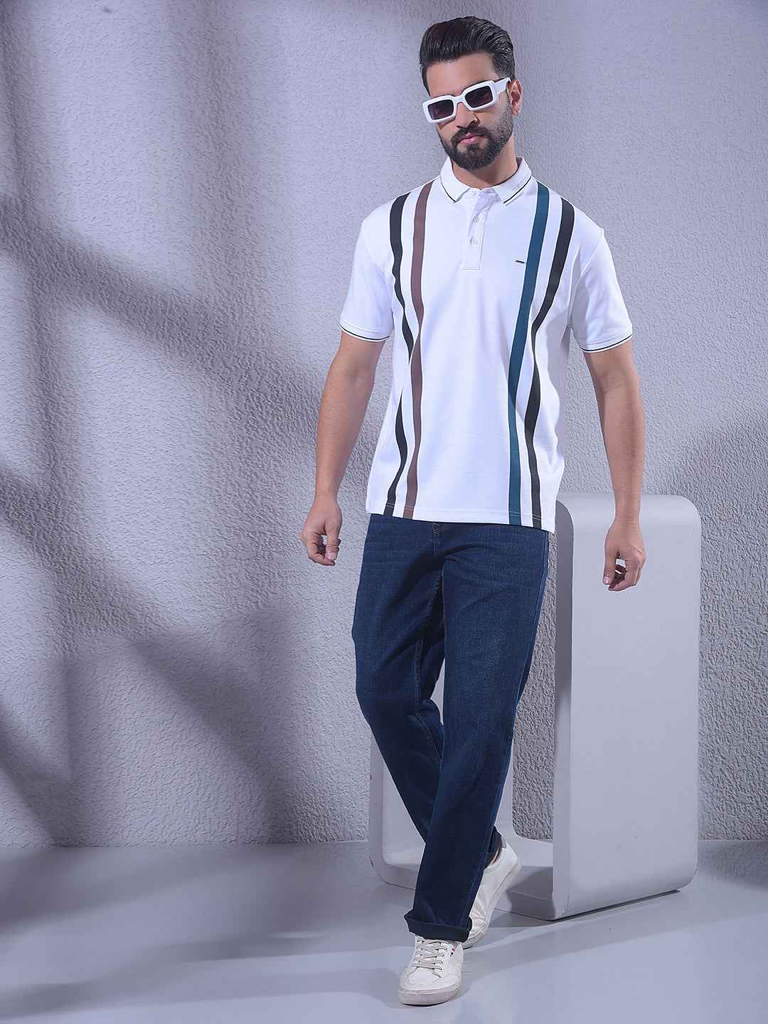 White Vertical Striped T-Shirt