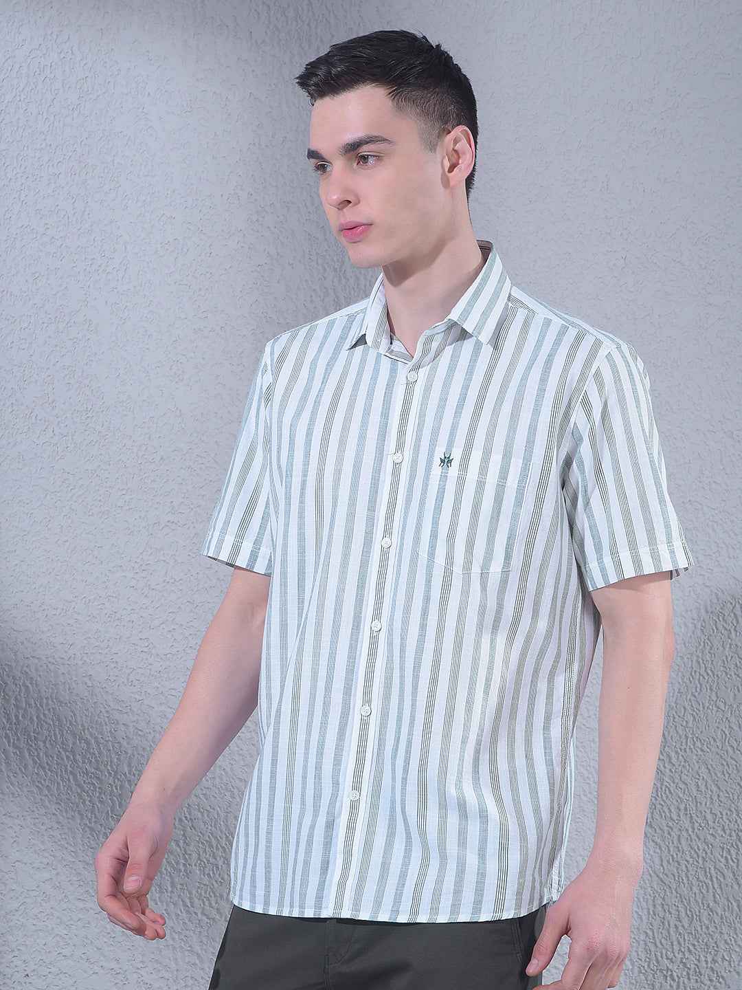 Green Vertical Stripes 100% Cotton Shirt