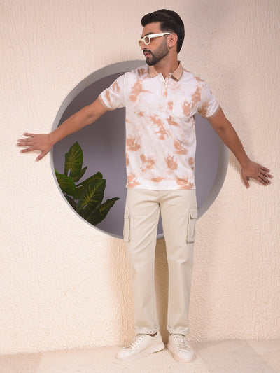 Brown Abstract Print Polo Neck T-Shirt
