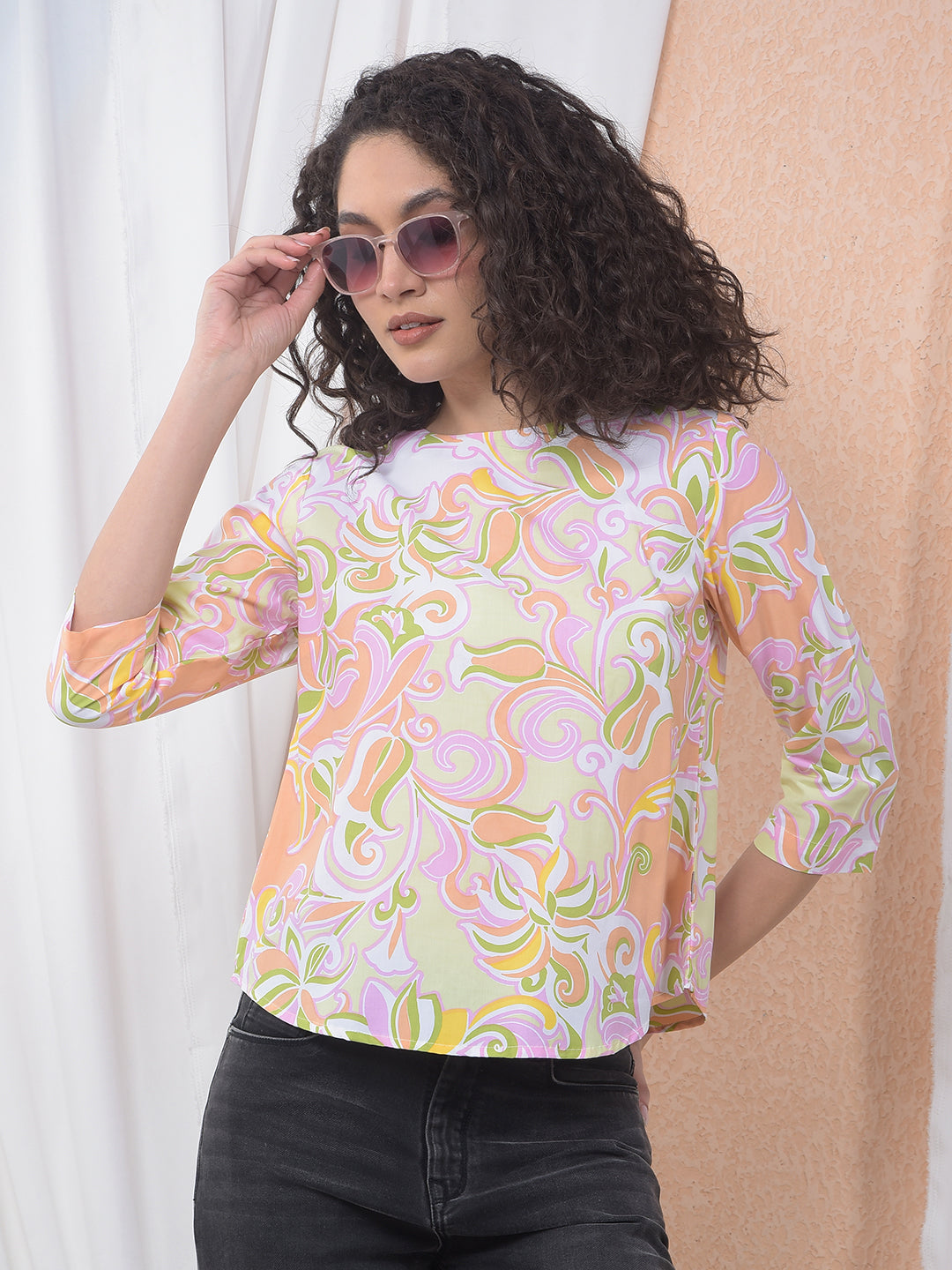 Green Abstract Swirl Printed Modal Top