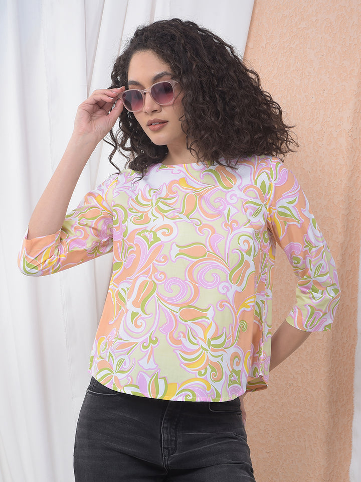 Green Abstract Swirl Printed Modal Top