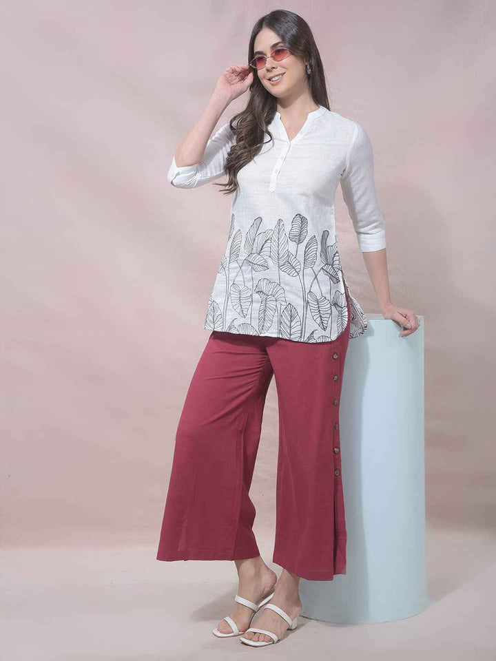 White Botanical Embroidered V-Neck Top