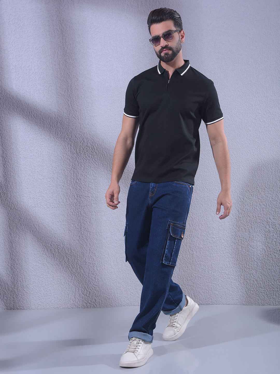 Sharp Black Pique Zipper Polo T-Shirt