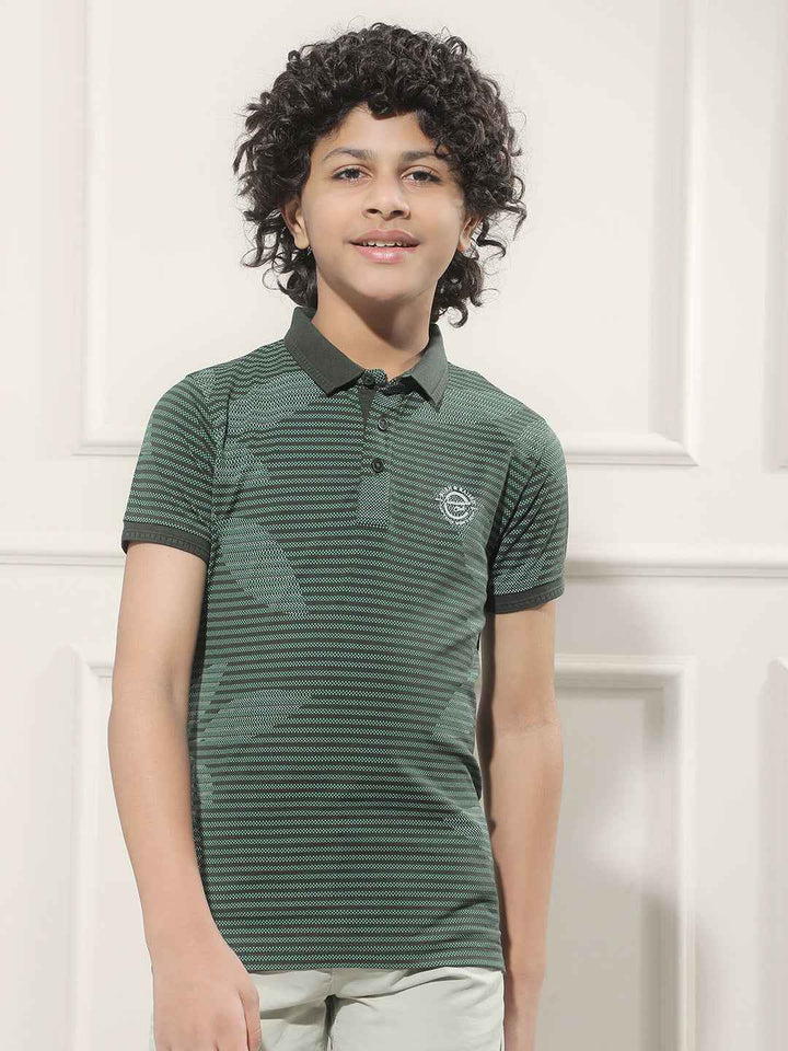 Green Floral Print Polo Neck T-Shirt