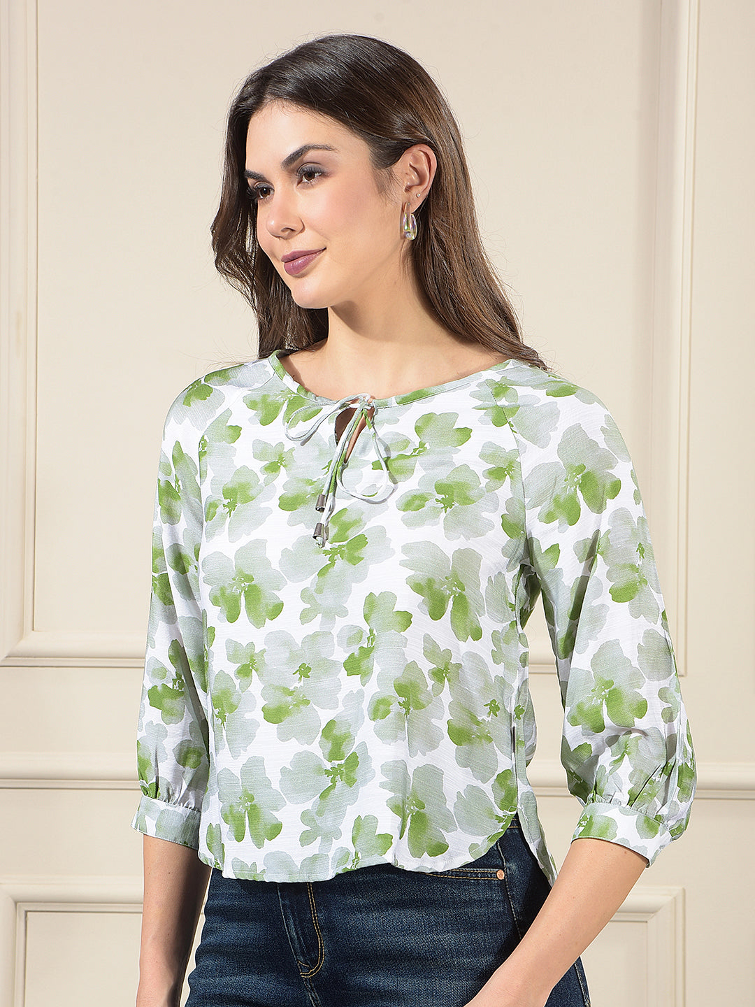 Green Floral Print Top
