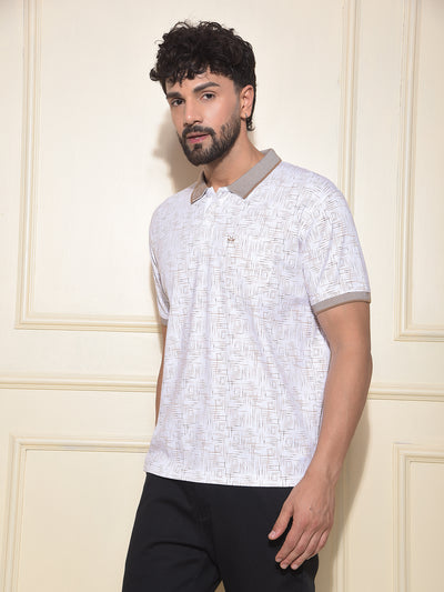 Brown Printed Polo Neck 100% Cotton T-Shirt