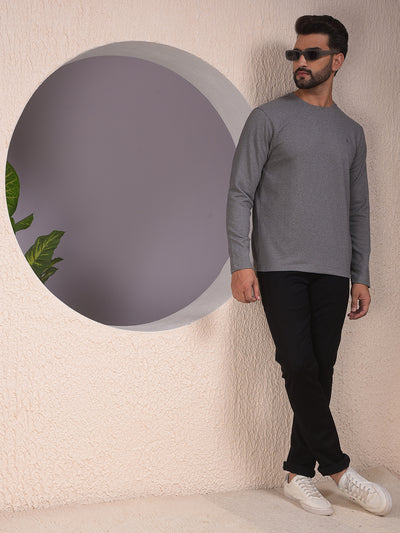 Grey Textured Knit Sweatshirt
