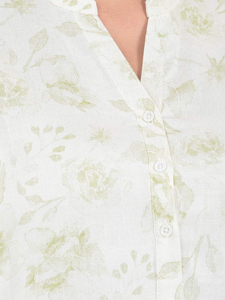 Green Floral Print V-Neck Top