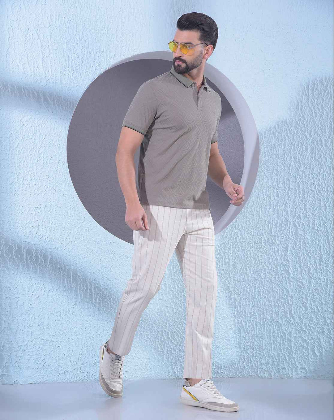 Olive Jacquard Polo Neck T-Shirt