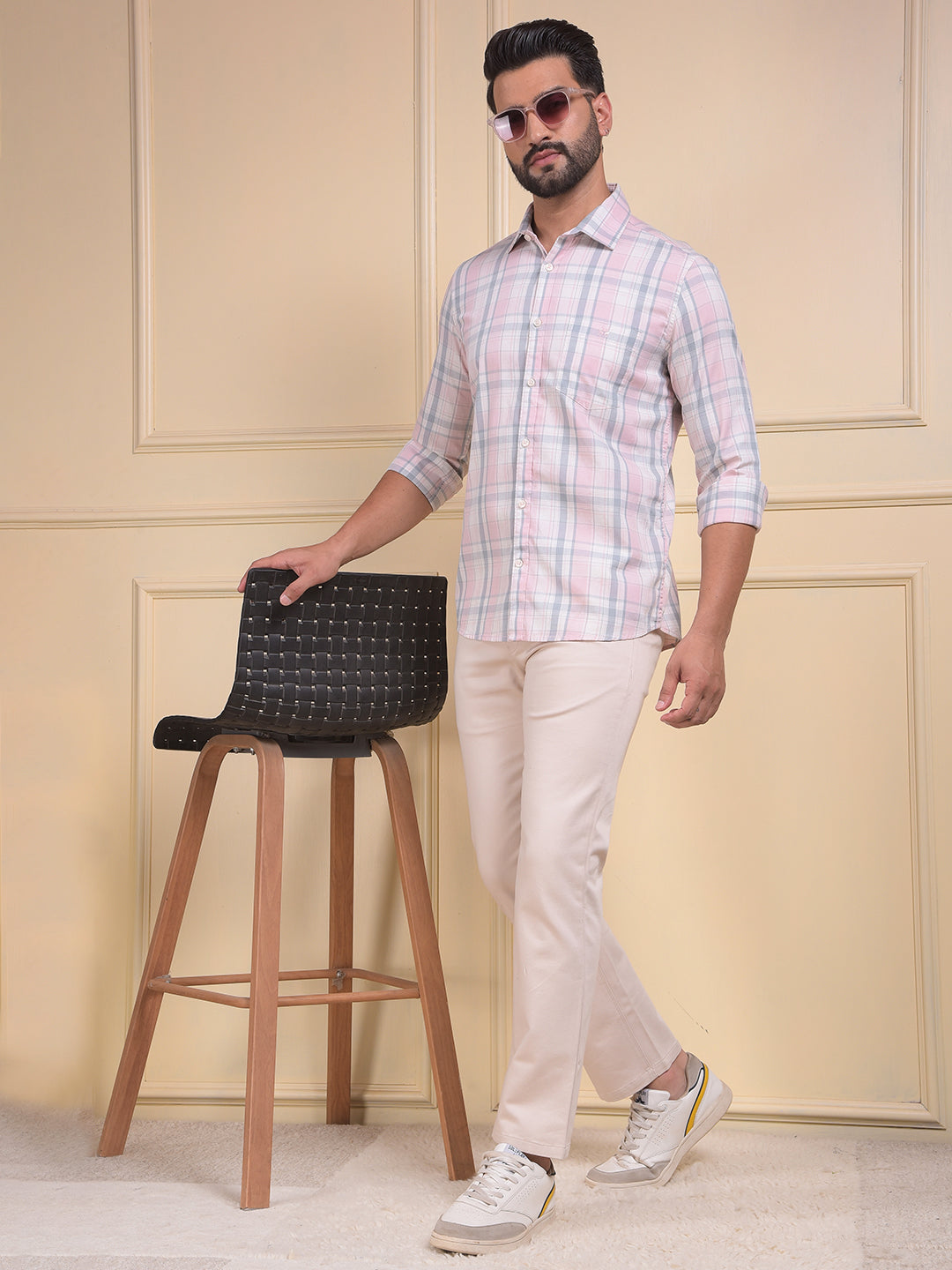 Pink Checked 100% Cotton Shirt