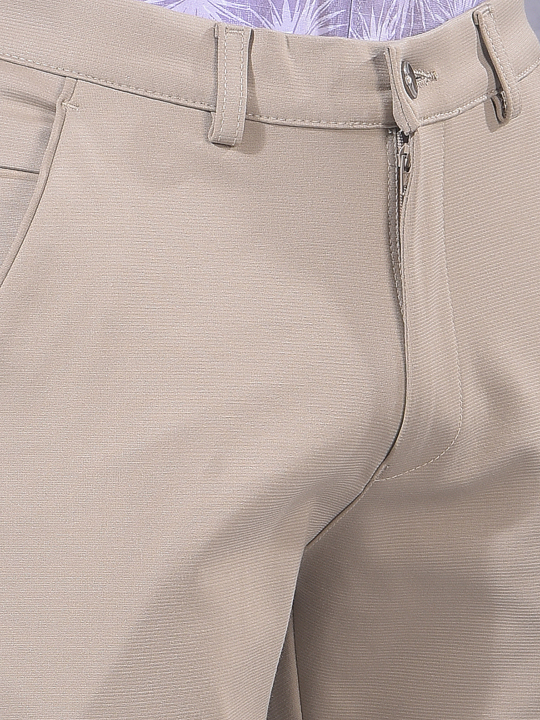 Beige Printed Knitted Trousers