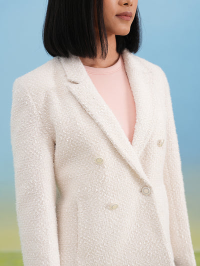 White Jacquard Notched-Lapel Coat