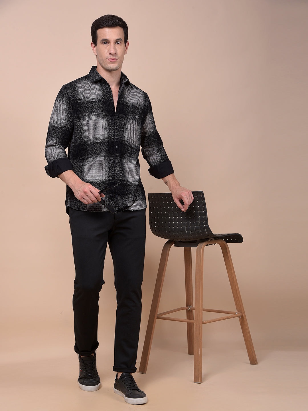 Black Checked 100% Cotton Corduroy Shirt