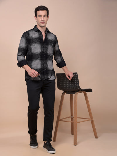 Black Checked 100% Cotton Corduroy Shirt