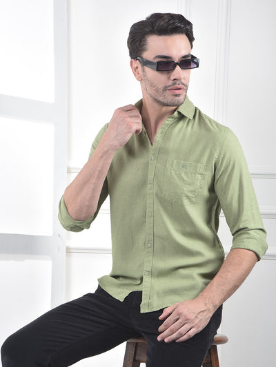 Green Linen Blend Casual Shirt