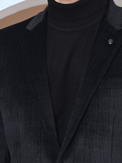 Black Checked Notched Lapel Single-Breasted Blazer
