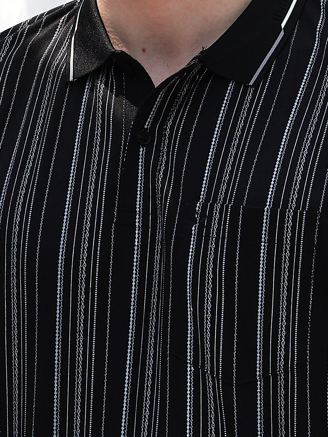 Black Vertical Stripes Polo Neck T-Shirt