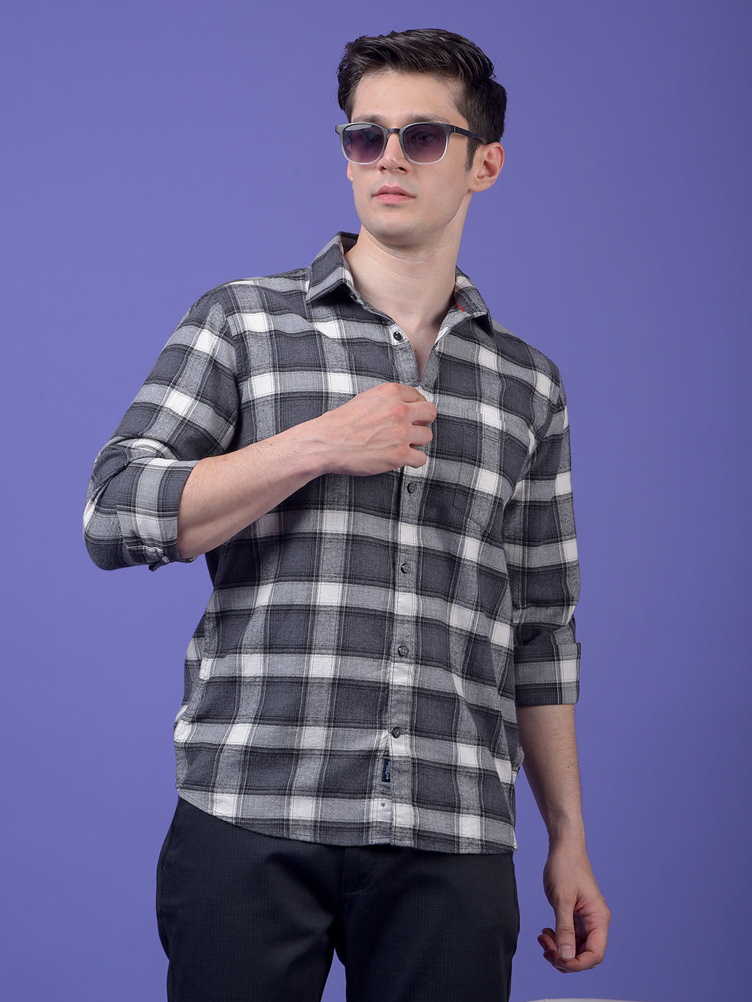 Grey Checked 100% Cotton Shirt