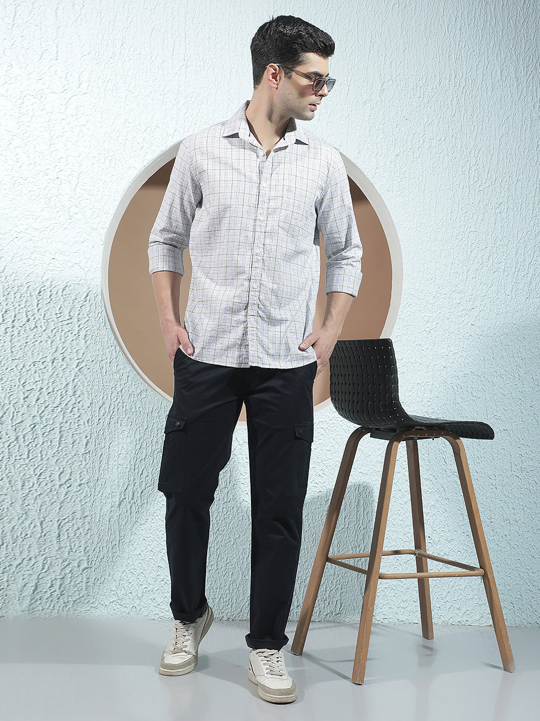 Beige 100% Cotton Checked Shirt