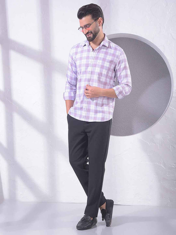Purple Checked 100% Cotton Shirt
