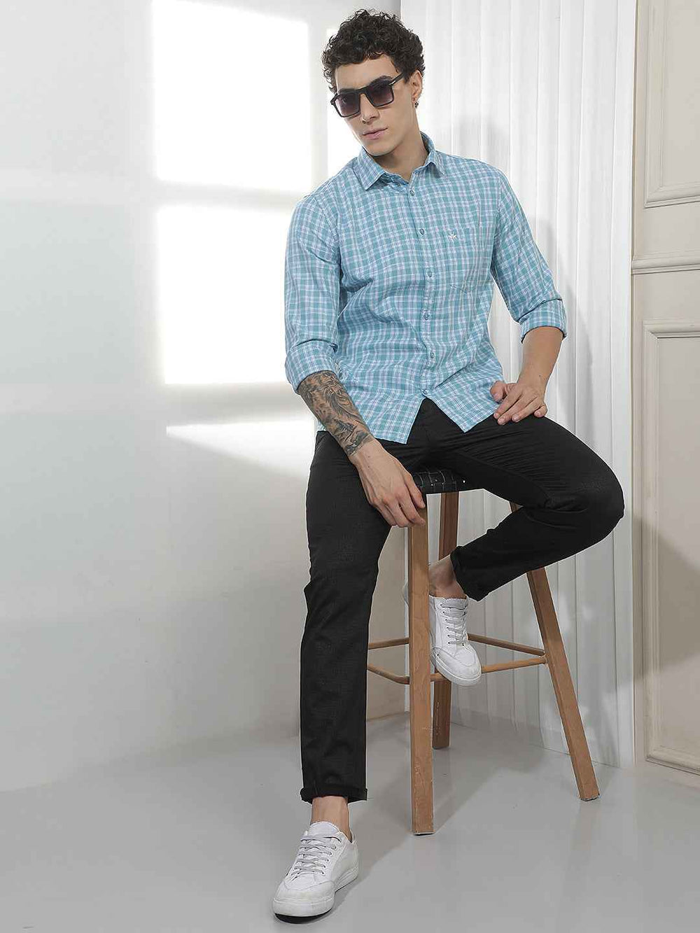 Blue Checked 100% Cotton Shirt