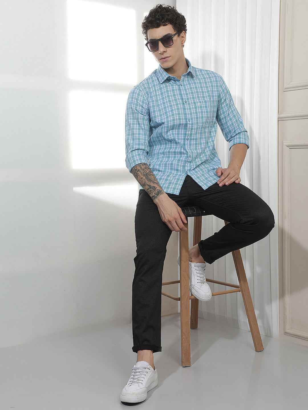 Blue Checked 100% Cotton Shirt