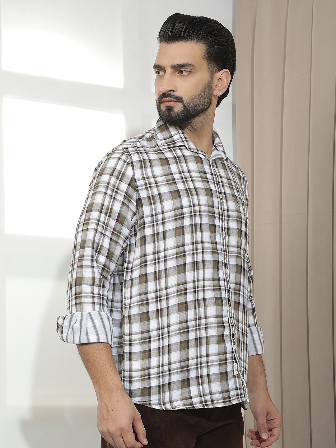 Brown 100% Cotton Checked Shirt