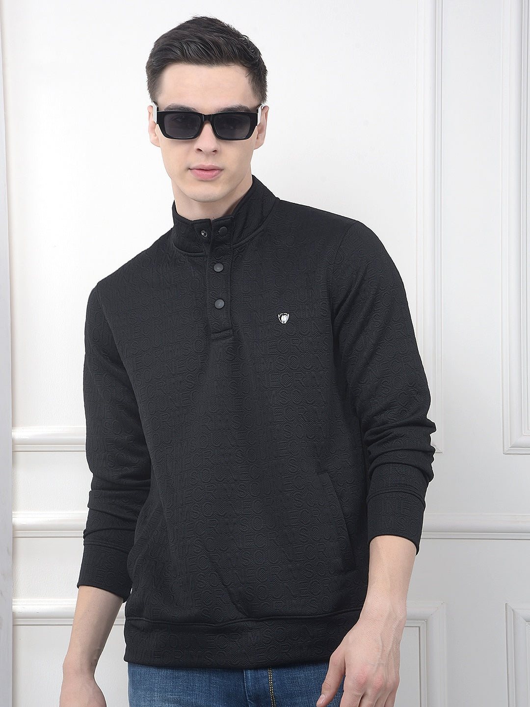 Black Embossed Polo Sweatshirt