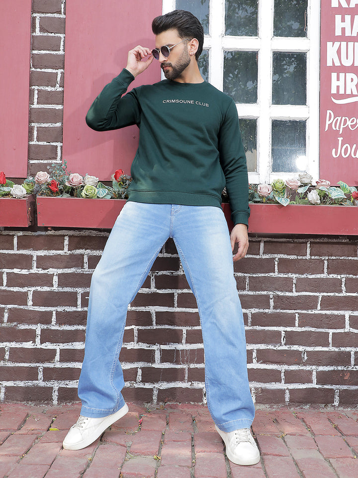 Green Typographic Print Round Neck Sweatshirt