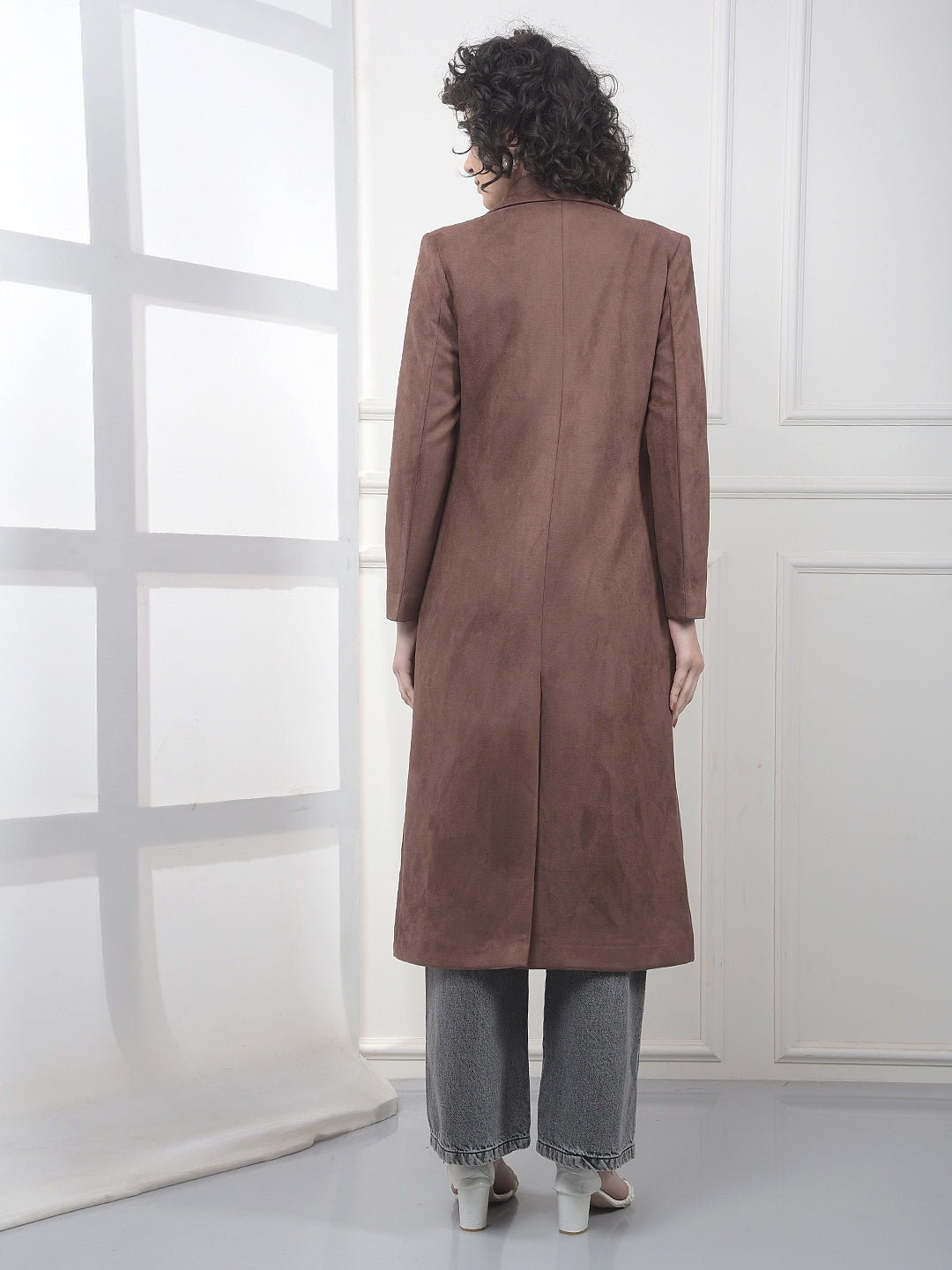 Brown Notched Lapel Double-Breasted Overcoat