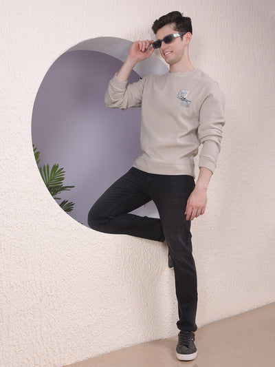 Beige Graphic Print Sweatshirt