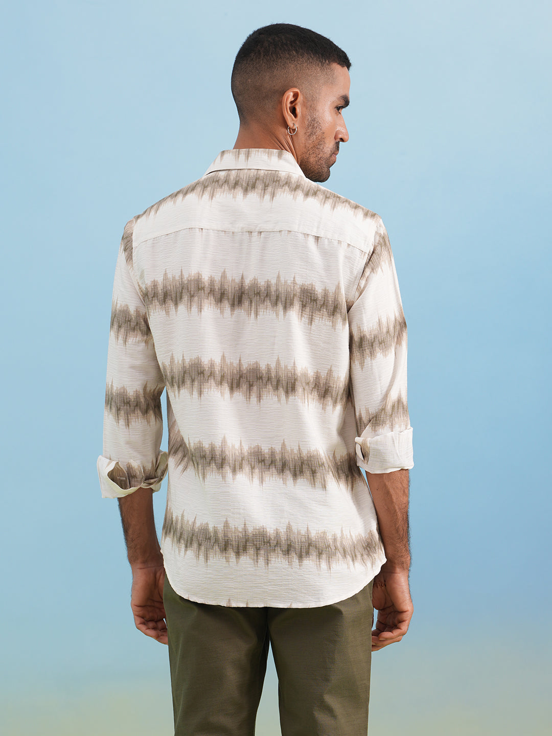 Urban Edge Beige Printed Casual Shirt