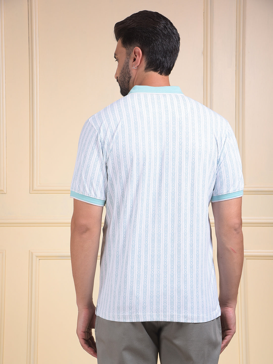 Green Vertical Stripes Polo Neck T-Shirt