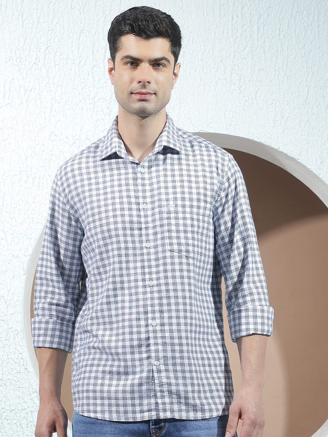 White 100% Cotton Checked Shirt