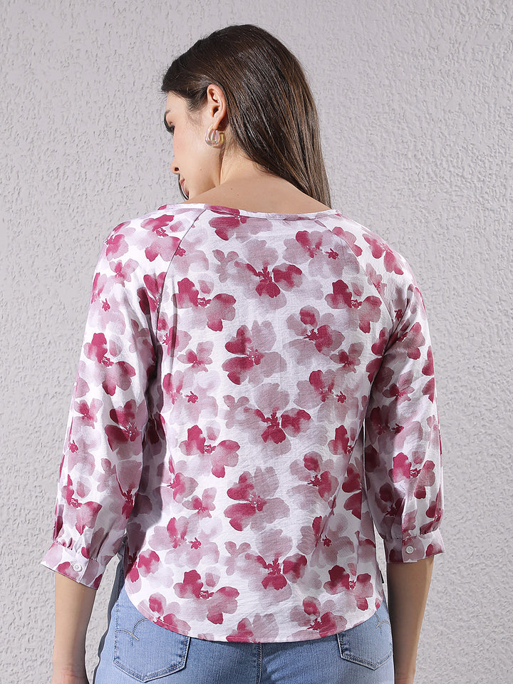 Red Floral Print Top