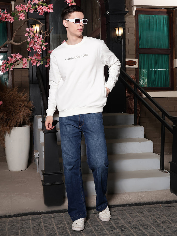 Off White Typographic Print Round Neck Sweatshirt
