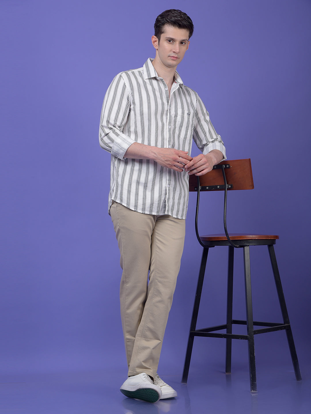 Grey Vertical Stripes 100% Cotton Shirt