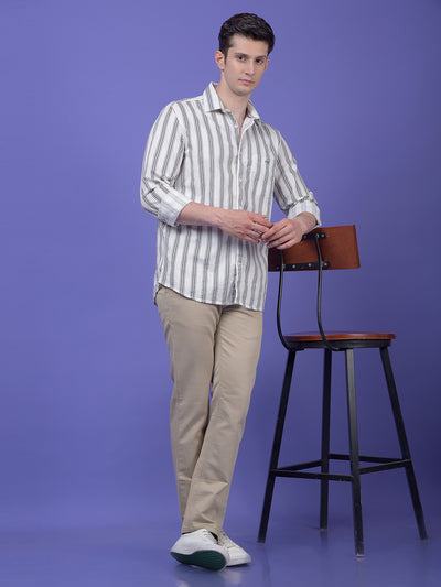 Grey Vertical Stripes 100% Cotton Shirt