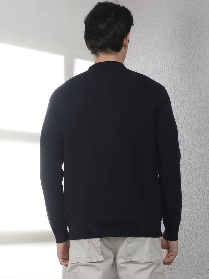 Black Verical Stripes Polo Sweater