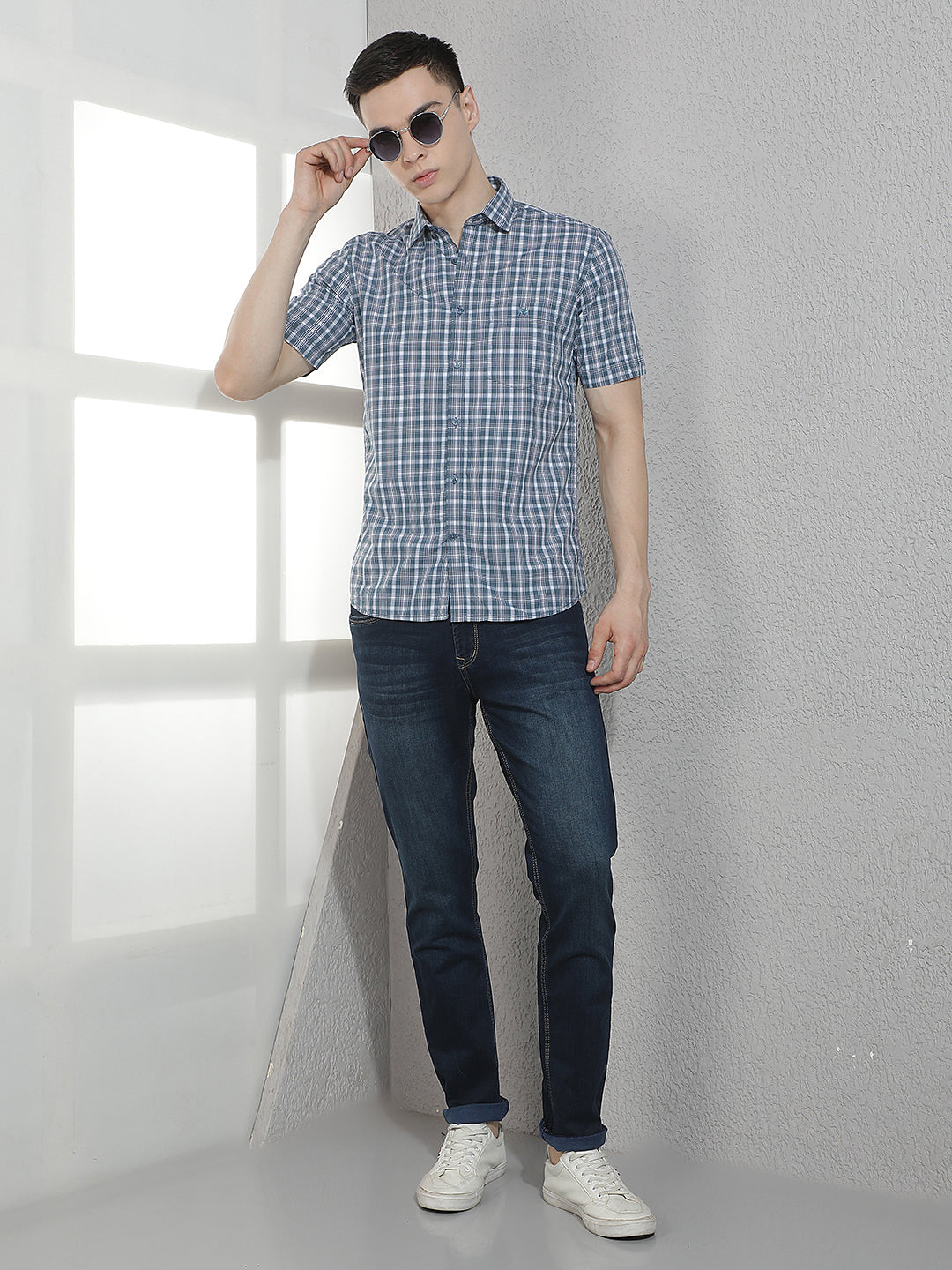Blue Checked 100% Cotton Shirt-Men Shirts-Crimsoune Club
