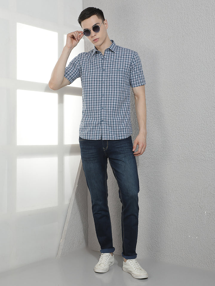 Blue Checked 100% Cotton Shirt-Men Shirts-Crimsoune Club