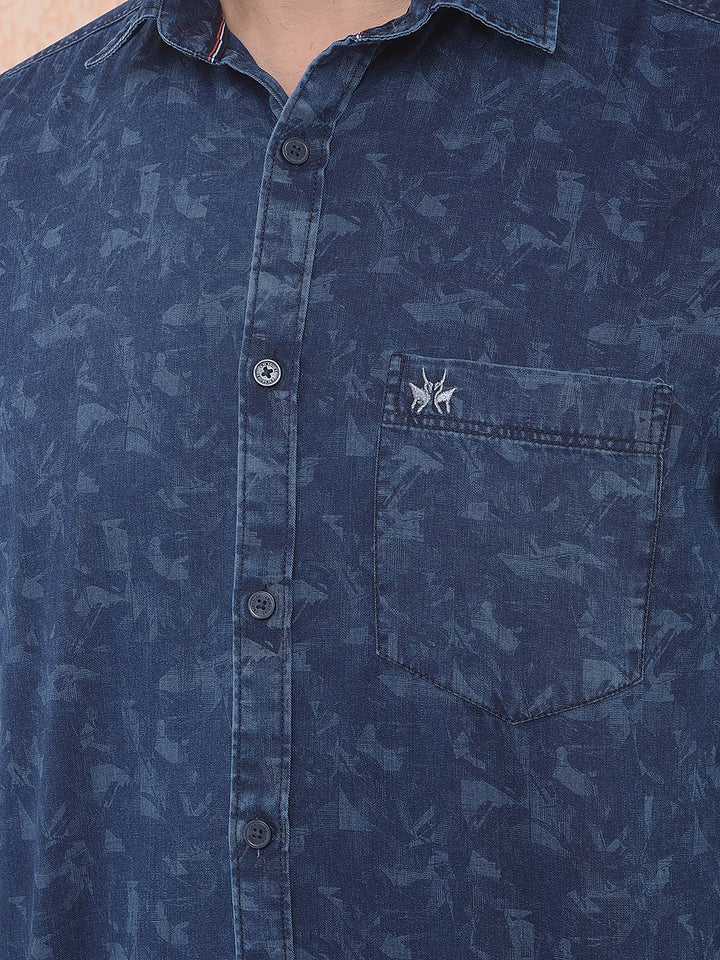 Navy Blue Printed 100% Cotton Shirt