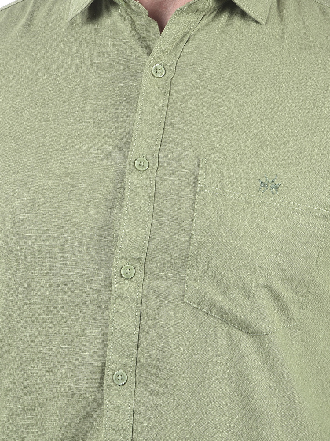 Green Linen Blend Casual Shirt