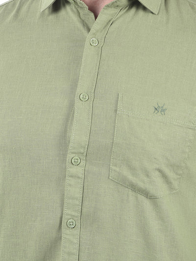Green Linen Blend Casual Shirt